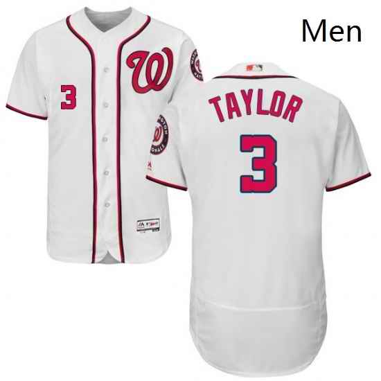 Mens Majestic Washington Nationals 3 Michael Taylor White Home Flex Base Authentic Collection MLB Jersey